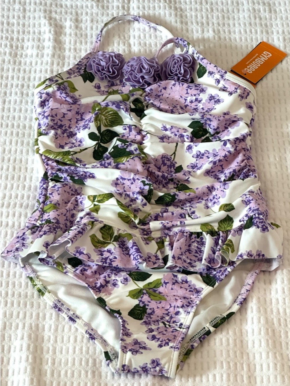 Gymboree Girls One-Piece Swimsuit in White and Lavender Floral